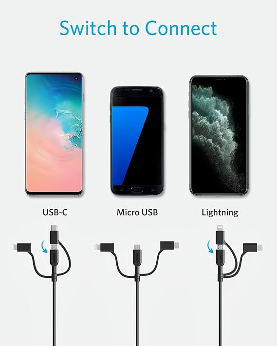 Anker PowerLine II Câble de charge 3-en-1 (USB-C, Micro-USB, Lightning)