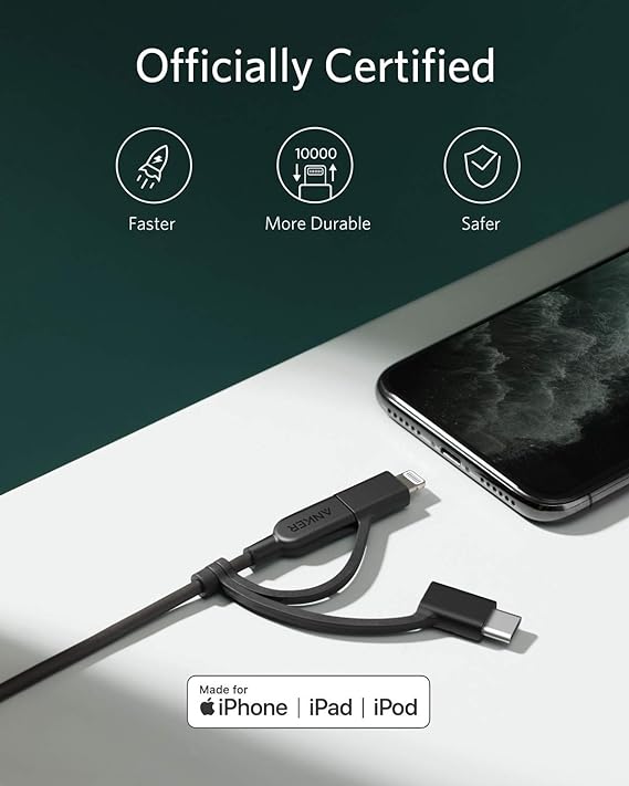 Anker PowerLine II Câble de charge 3-en-1 (USB-C, Micro-USB, Lightning)