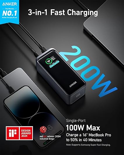 Anker Prime 200W avec Affichage Intelligent – Chargeur Rapide Haute Puissance