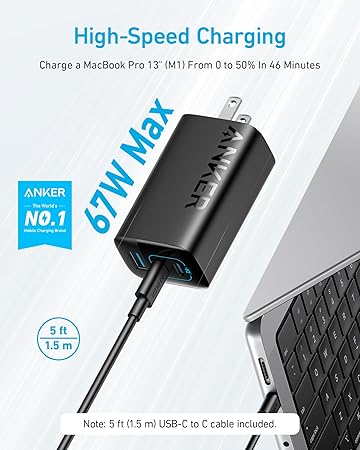 Anker Chargeur 3 Ports 67W – Adaptateur Rapide