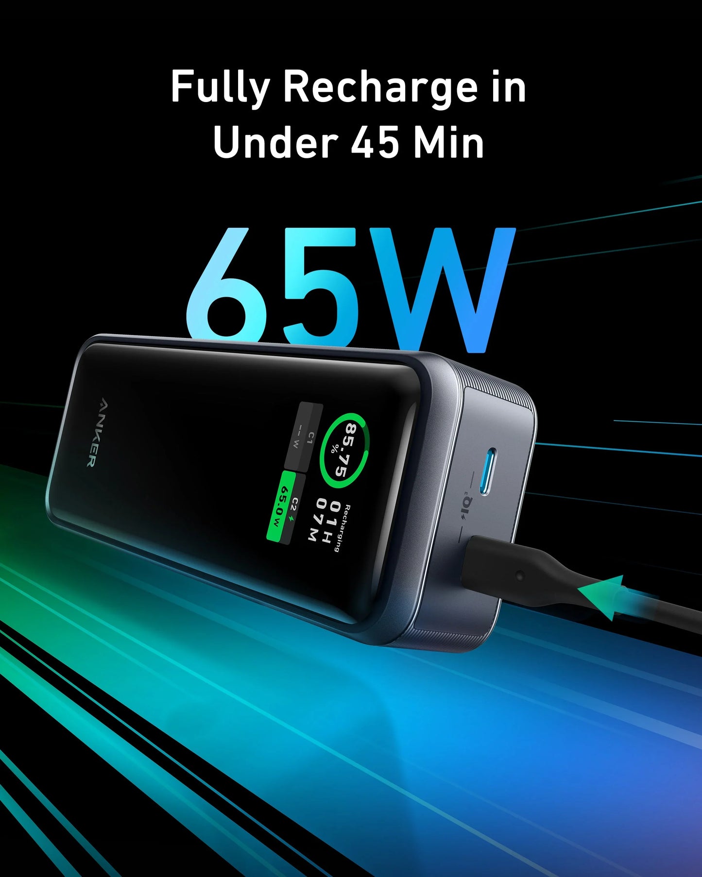 Anker Prime – Batterie Externe 130W avec Entrée 62W et Affichage Intelligent