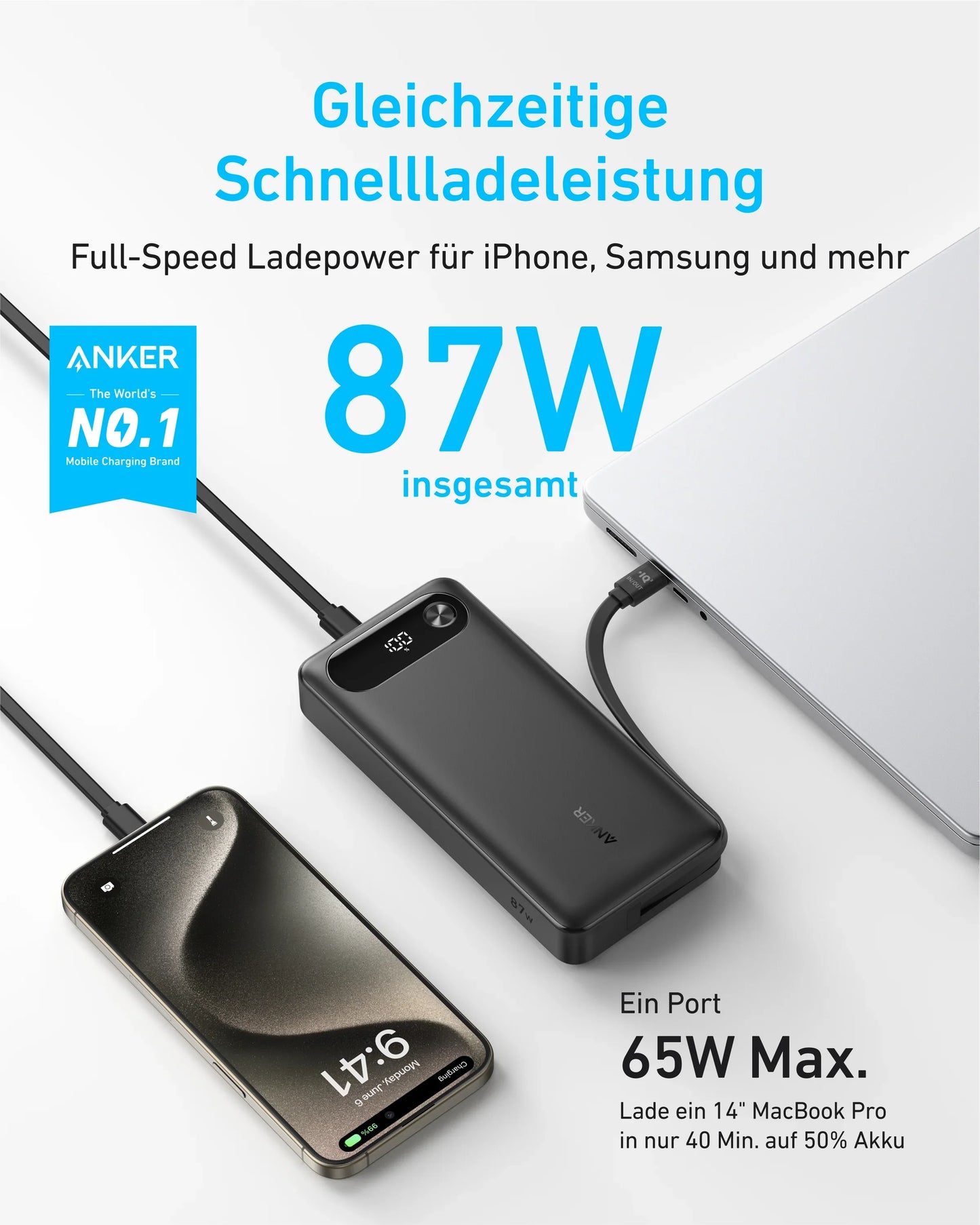Anker 20 000 mAh 87W avec câble USB-C intégré Batterie Externe Anker 20 000 mAh 87W avec câble USB-C intégré Batterie Externe