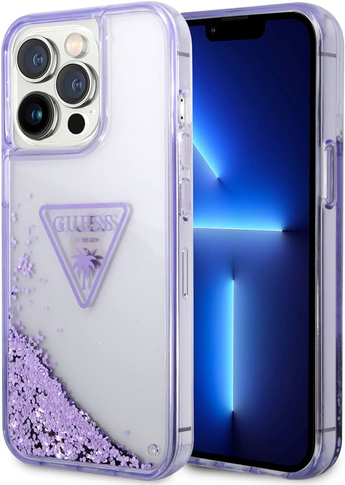 Guess liquid glitter beach case with triangle logo for iphone (14-15 series)