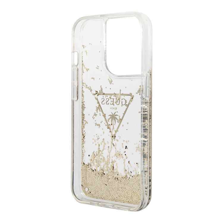 Guess liquid glitter beach case with triangle logo for iphone (14-15 series)