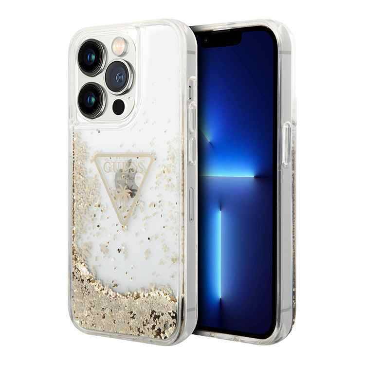 Guess liquid glitter beach case with triangle logo for iphone (14-15 series)