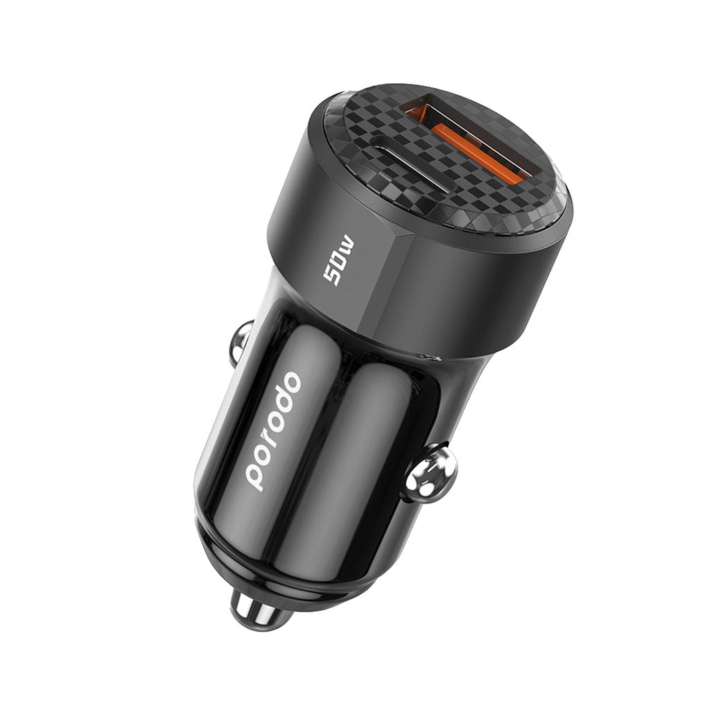 Porodo 50w dual port car charger braided usb-c to usb-c cable included