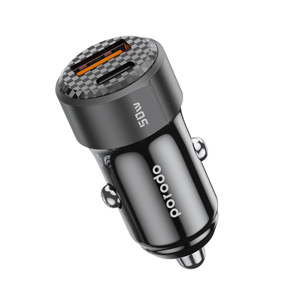 Porodo 50w dual port car charger braided usb-c to usb-c cable included