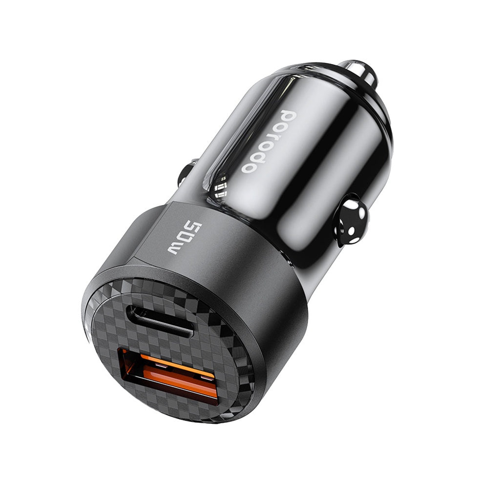 Porodo 50w dual port car charger braided usb-c to usb-c cable included