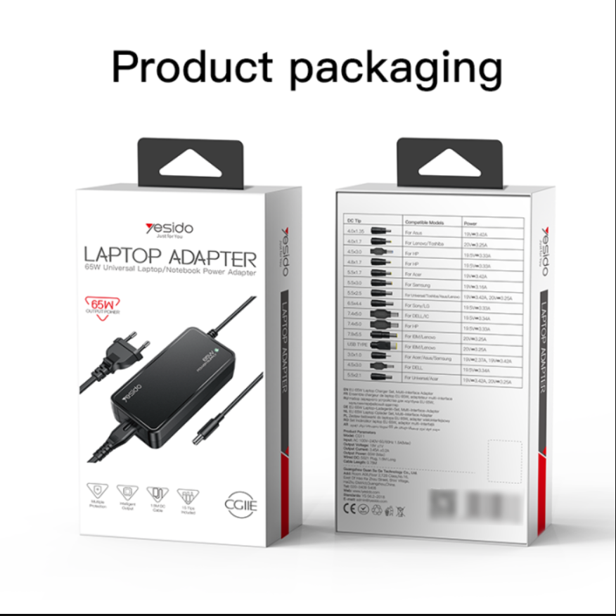 Yesido Chargeur universel pour ordinateur portable 65 W CGIIE