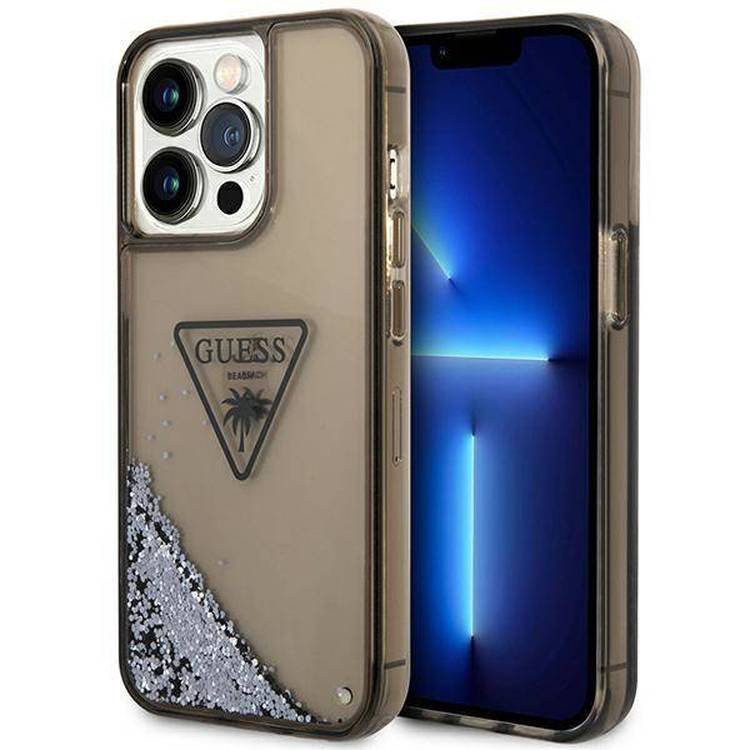 Guess liquid glitter beach case with triangle logo for iphone (14-15 series)