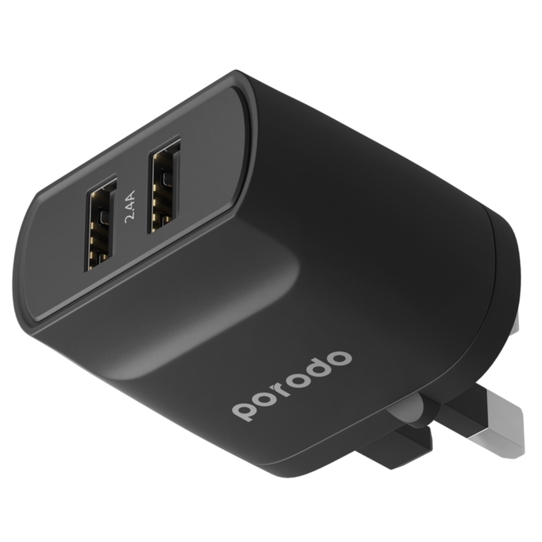 PORODO blue DUAL PORT WALL CHARGER 2.4A CODE D