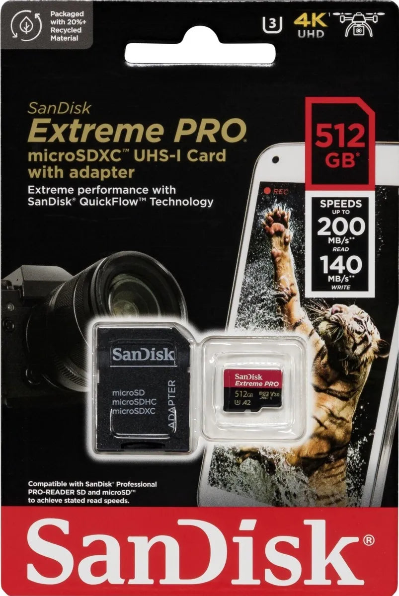 Sandisk Extreme pro micro sdxc uhs-I card with adapter U3 A2 v30