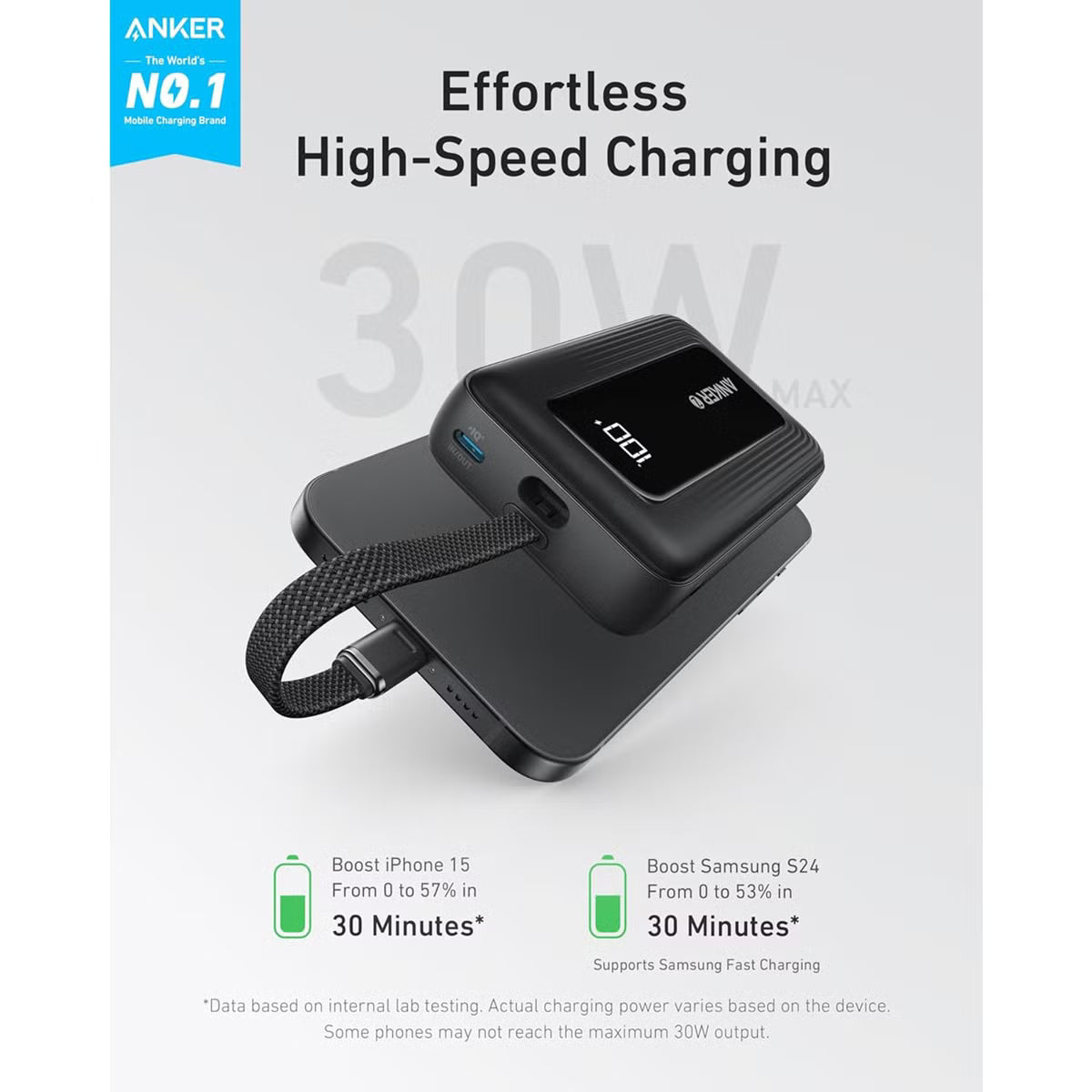 Anker zolo batterie externe (10000k, 30W, câble USB-C intégré)
