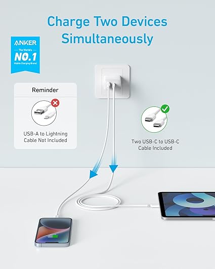 Anker Select – Chargeur 20W à 2 ports avec Câble USB-C 1,5 m