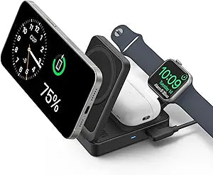 Anker MagGo 15W Station de Charge Sans Fil  (Pliable 3-en-1) avec Chargeur et Câble USB-C