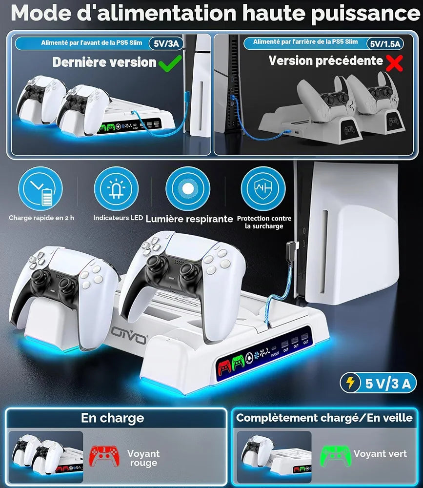 Oivo Support de refroidissement pour PS5 avec chargeur de manette