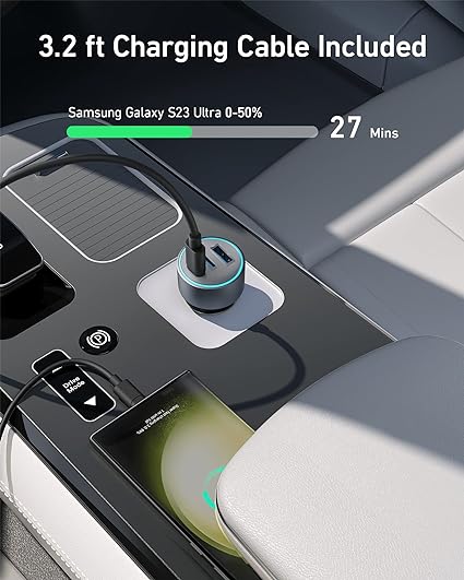 Anker Voiture Chargeur Auto 3 Ports 67W avec Câble USB-C Inclus