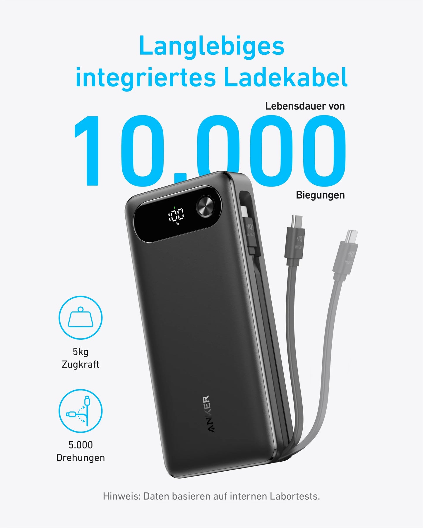 Anker 20 000 mAh 87W avec câble USB-C intégré Batterie Externe Anker 20 000 mAh 87W avec câble USB-C intégré Batterie Externe