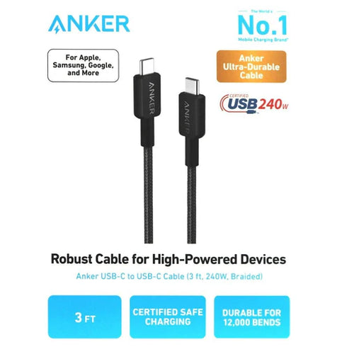 Anker nylon Câble USB-C vers USB-C (240 W/3ft/tressé)
