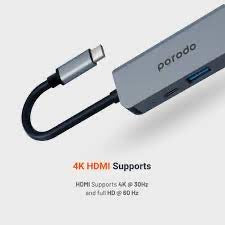 Porodo 4in1 hdmi 4k usb-c hub 5gbps data transfer