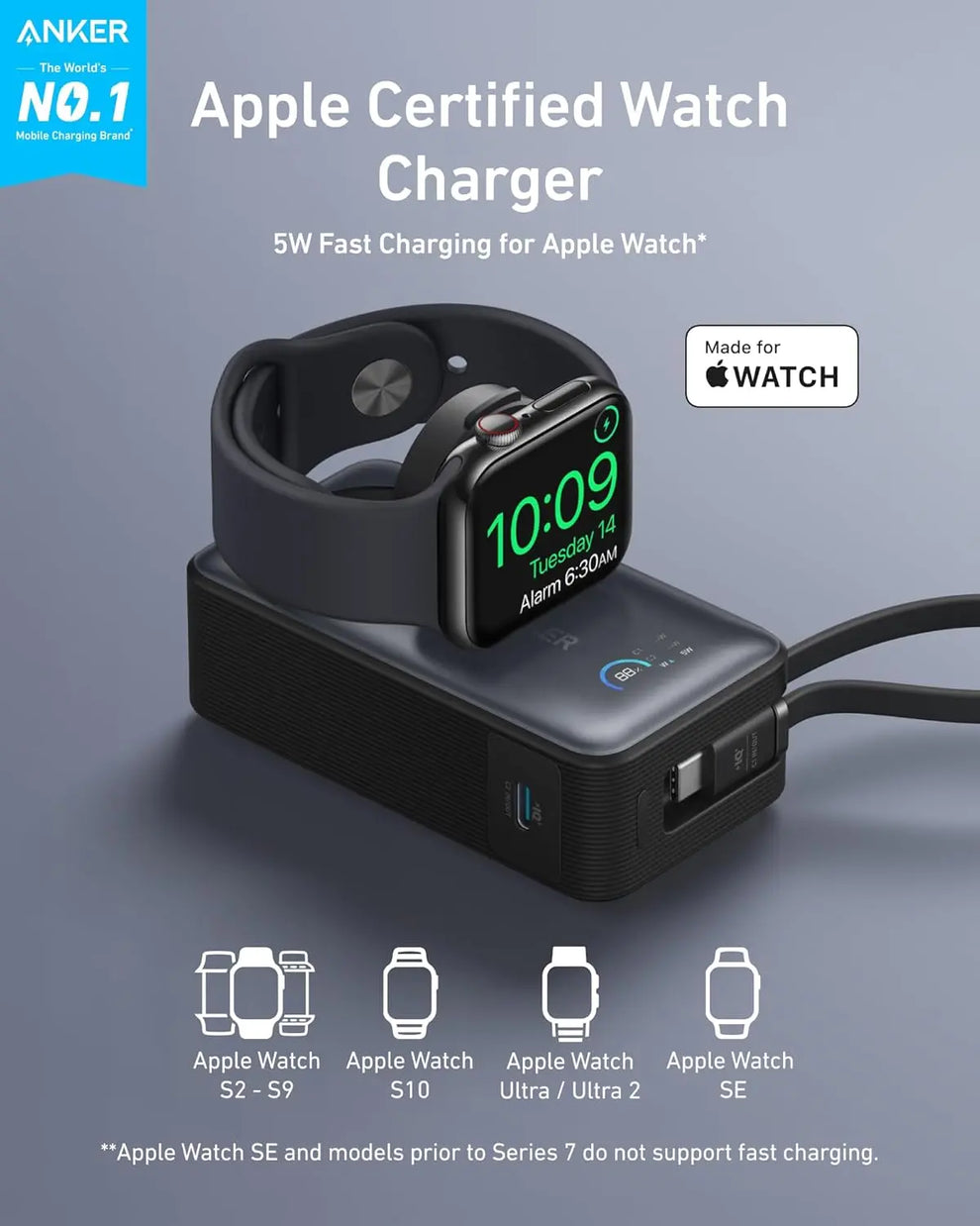 Anker MagGo Batterie externe (10 kW/35 W pour recharger l'Apple Watch pd)