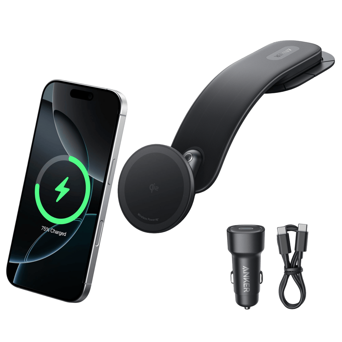 ANKER NANO CHARGEUR MAGNÉTIQUE SANS FIL POUR VOITURE AVEC ADAPTATEUR DE VOITURE ET CÂBLE USB-C