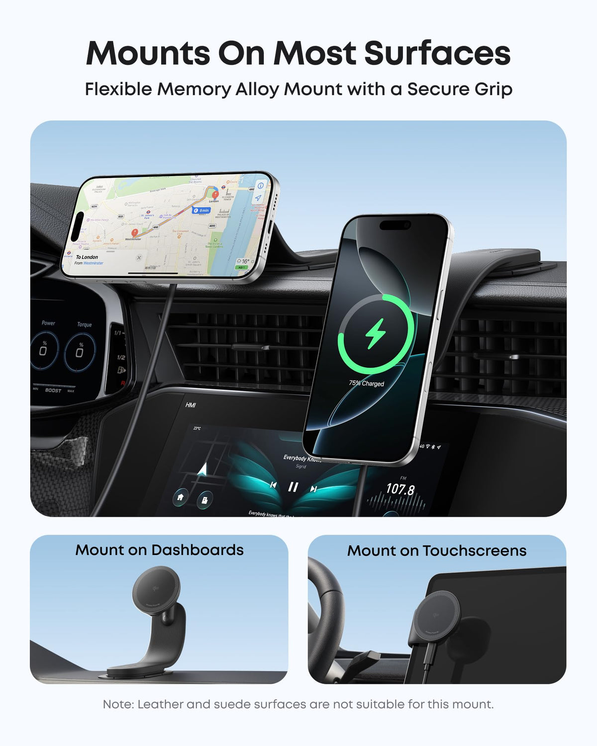ANKER NANO CHARGEUR MAGNÉTIQUE SANS FIL POUR VOITURE AVEC ADAPTATEUR DE VOITURE ET CÂBLE USB-C