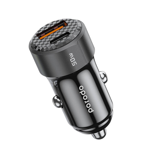 Porodo 50w dual port car charger braided usb-c to usb-c cable included