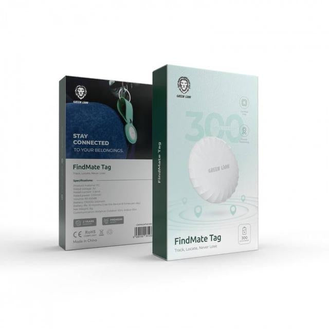 Green lion Étiquette Findmate blanche, trace, localise, ne perds jamais